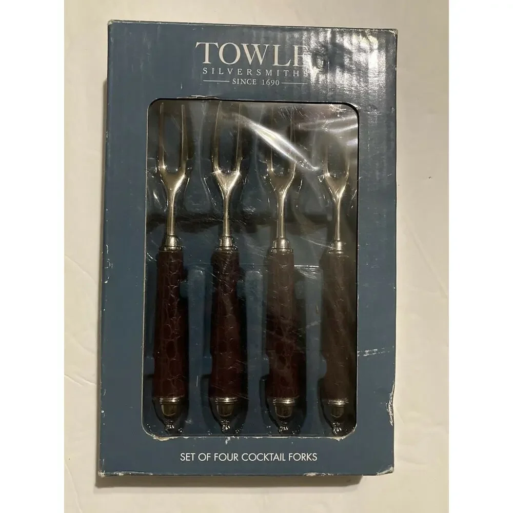 TOWLE‎ Living Stainless Steel Crocodile Print Cocktail Forks Set of 4
